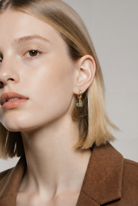 Argollas Corazones Verdes - Baňo de Oro 18k