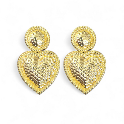 Aros Corazón Martillado 4.5cm - Baño de Oro