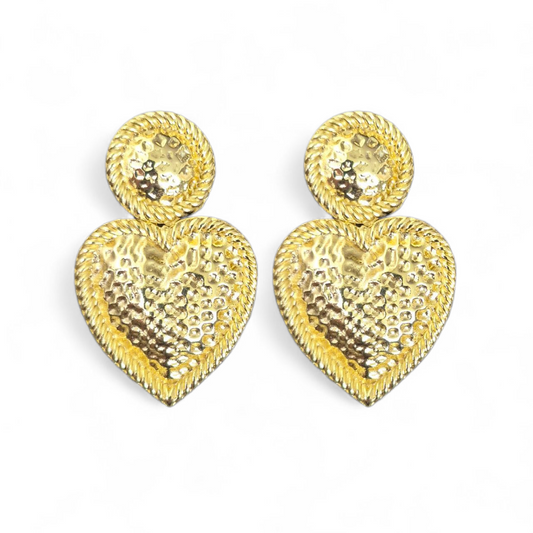 Aros Corazón Martillado 4.5cm - Baño de Oro