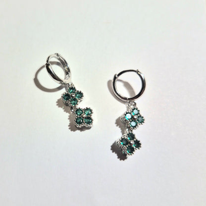 Aros Doble Clover Mini Verdes y Baño de Rodio