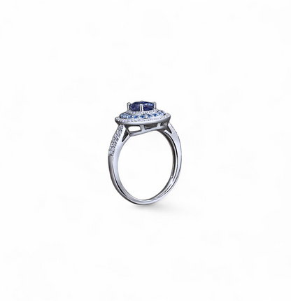 Anillo de Moissanita Azul - Plata 925 - Oro 18k