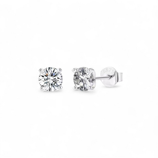 Aros Stud Moissanita 0.5CT (5mm) en Plata 925 | Montura Martini 4 Grifas