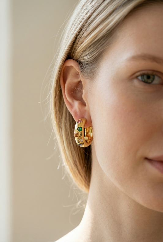 Argollas Circonitas Multicolor - Baño de Oro