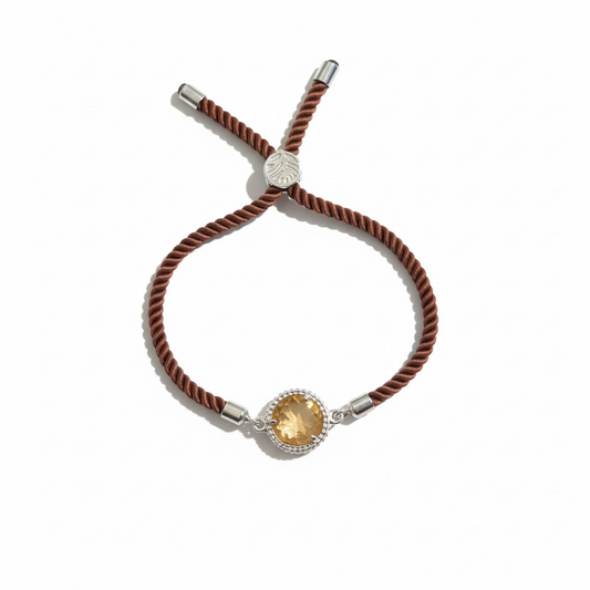 Pulsera Café Ajustable Piedras Naturales - Baño de Rodio