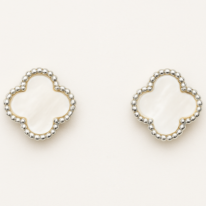 Aros Sweet Clovers Nacar Trébol Plateado