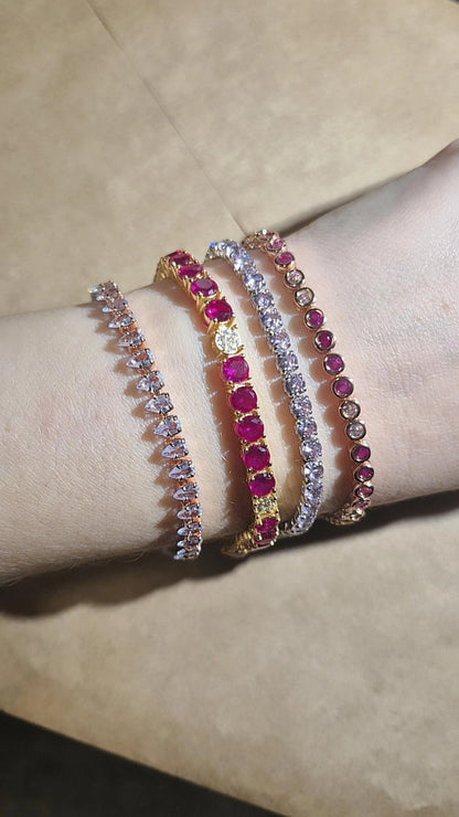 Pulsera Tennis Fucsia Bisel - Baño Oro Rosado