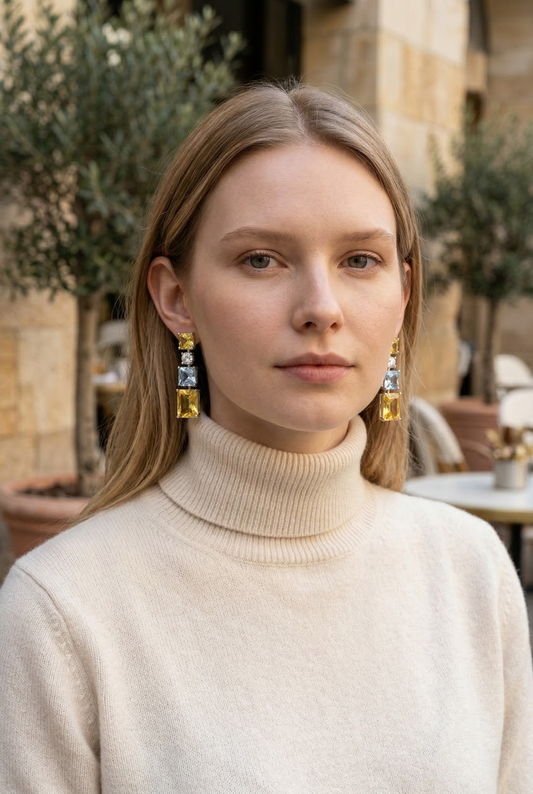 Aros Cascada Rectangulares Amarillos - Baño Rodio