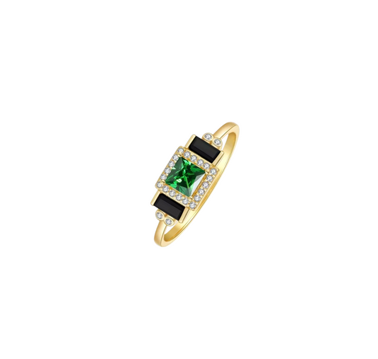 Anillo Imperial Verde y Negro - Plata 925
