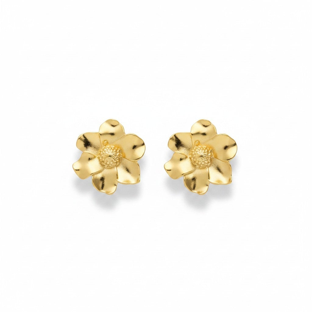 Aros Flor Grande Brillante - Baño de Oro 18k