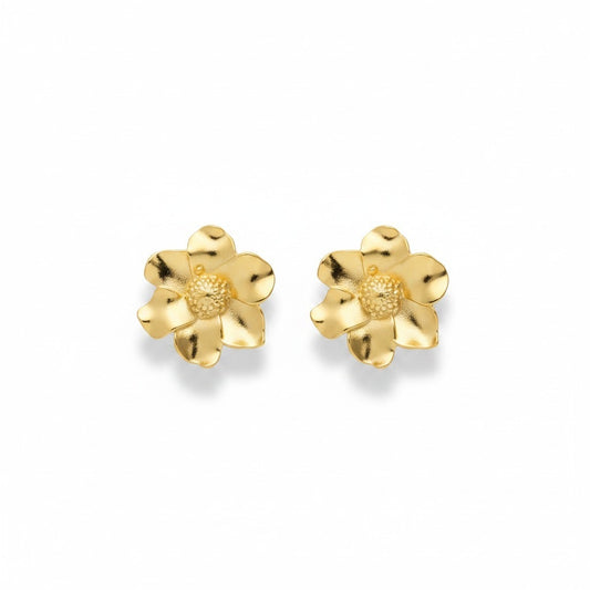Aros Flor Grande Brillante - Baño de Oro 18k