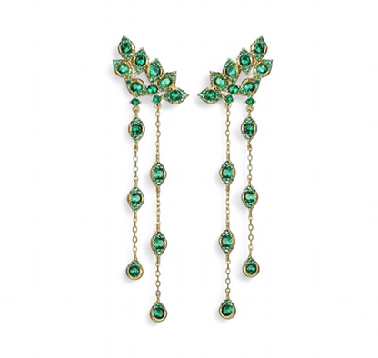 Aros Largos Hojas Shine Verde Plata 925 – Baño de Oro