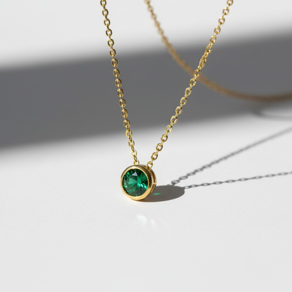 Collar Punto de Luz Esmeralda – Baño de Oro 18k