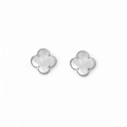 Aros Clovers Nacar Trébol Plateado