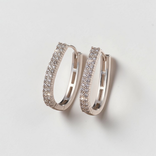 Argollas Doble Hilera Circonitas - Rodio