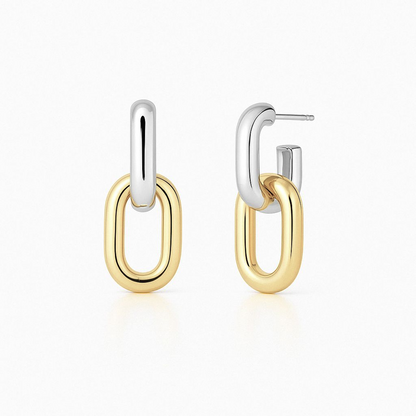 Aros Eslabones Dos Tonos Plata 925 – Rodio/Oro 18k