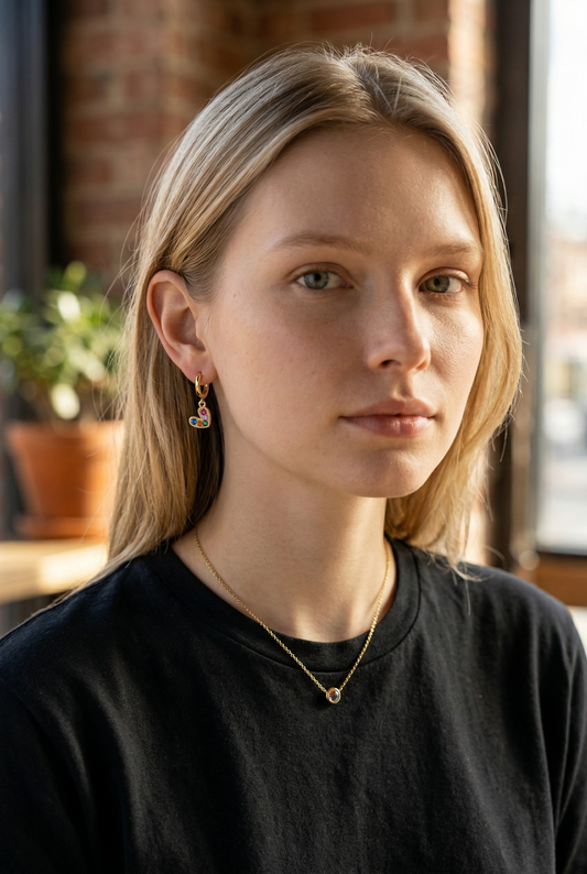 Argollas Corazones Multicolor - Baño de Oro 18k