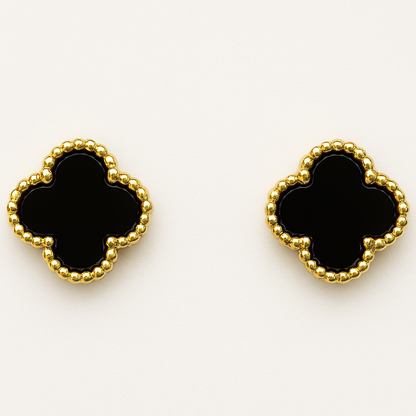 Aros Sweet Clovers Onix Trébol Dorado