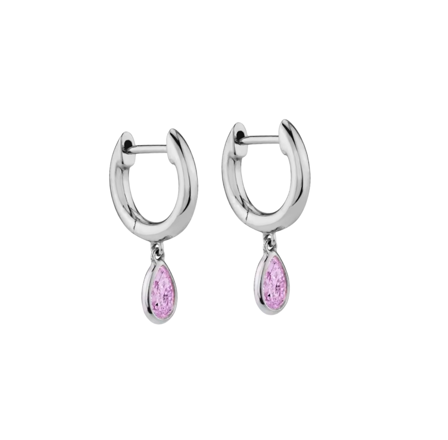 Argollas Gota Rosada Baño de Rodio – Aros de Color Elegantes Mujer Chile