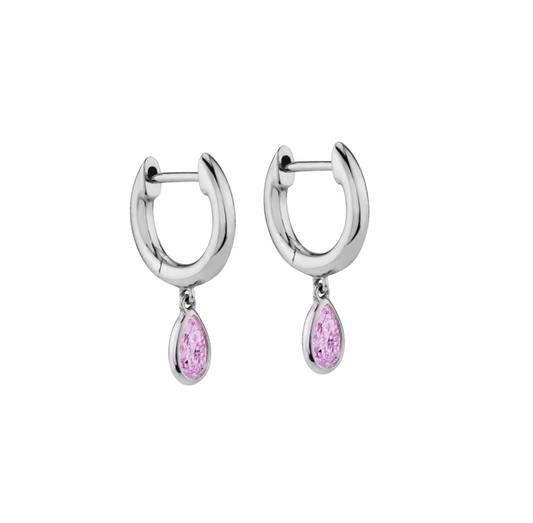 Argollas Gota Rosada Baño de Rodio – Aros de Color Elegantes Mujer Chile