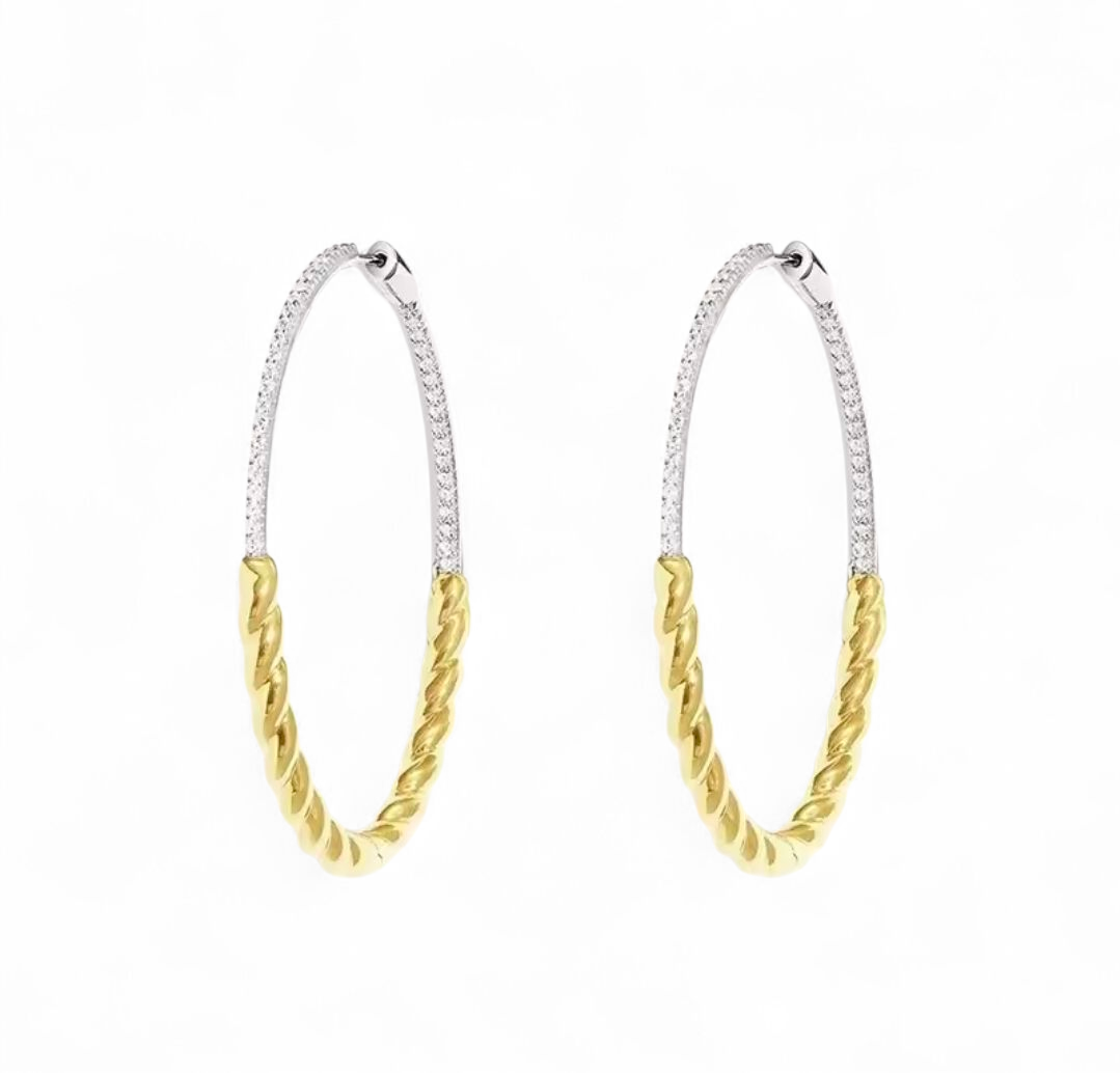 Argollas Twist Bicolor 6cm - Plata 925