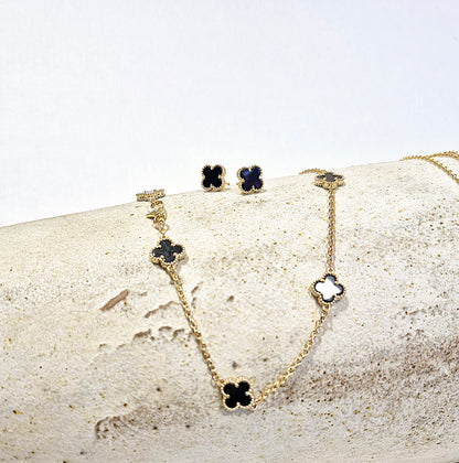 Aros Sweet Clovers Onix Trébol Dorado