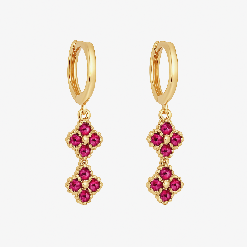 Aros Trébol Doble Mini Clovers Fucsia
