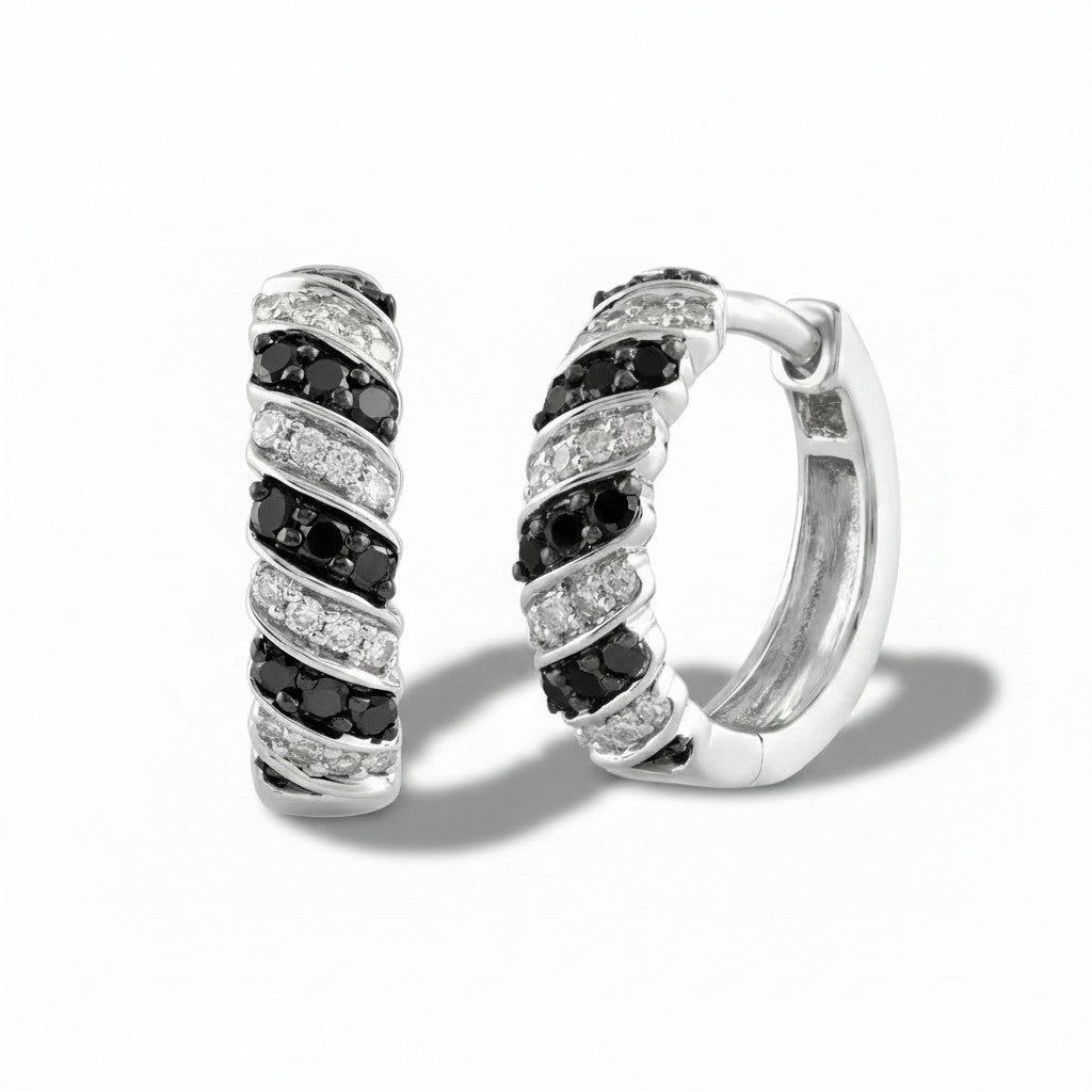 Argollas Espiral Negro – Baño de Rodio