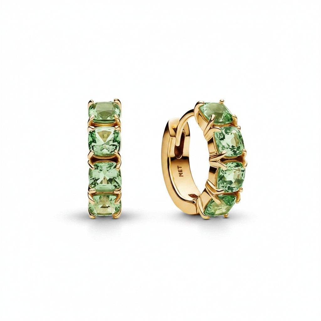 Argollas Circones Verdes - Baño de Oro 18k