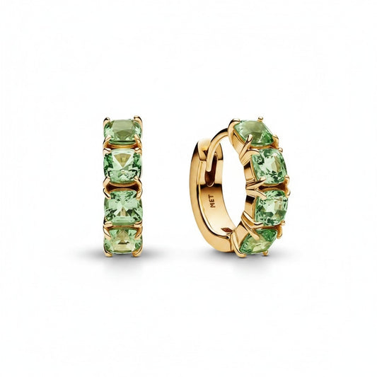Argollas Circones Verdes - Baño de Oro 18k