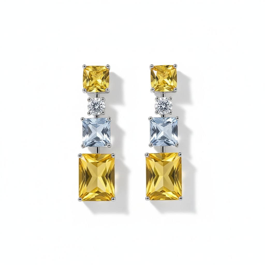 Aros Cascada Rectangulares Amarillos - Baño Rodio