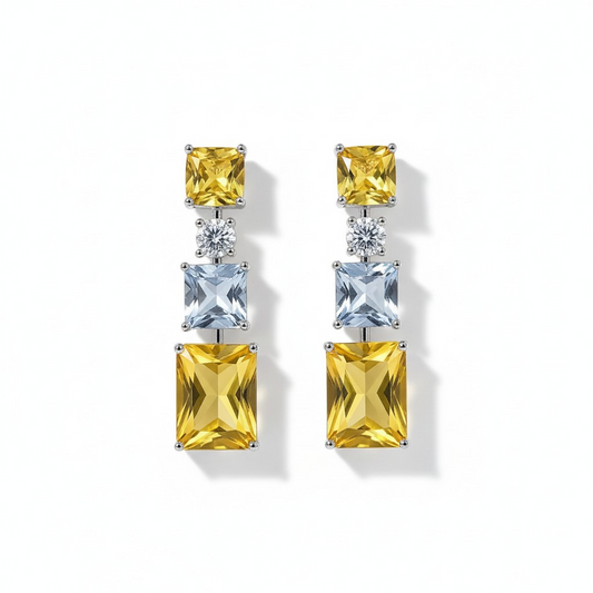 Aros Cascada Rectangulares Amarillos - Baño Rodio