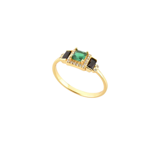 Anillo Imperial Verde y Negro - Plata 925