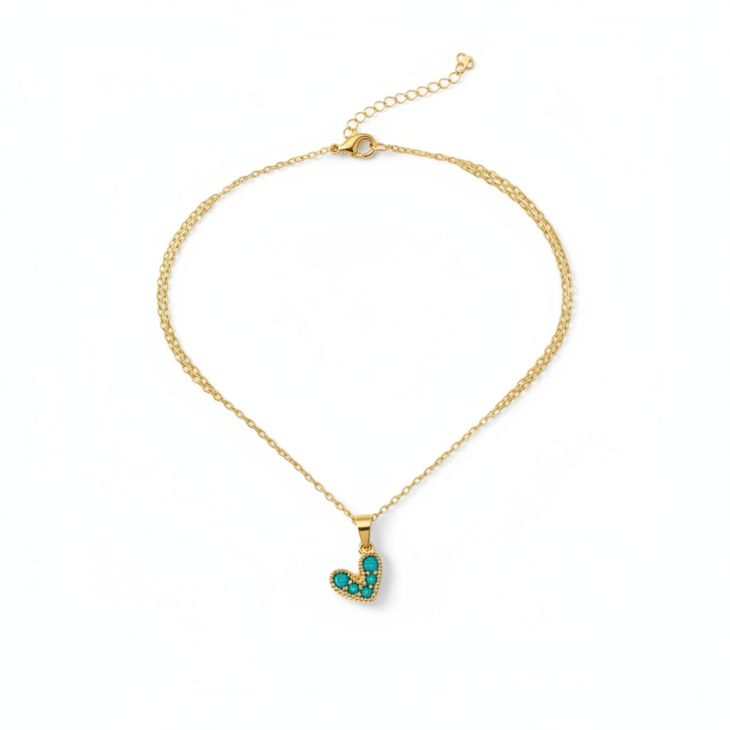 Cadena Corazon Turquesa - Baño Oro 18k