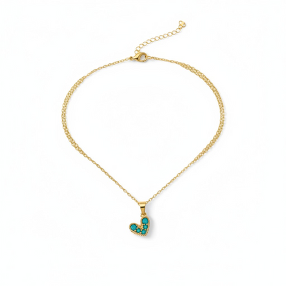 Cadena Corazon Turquesa - Baño Oro 18k
