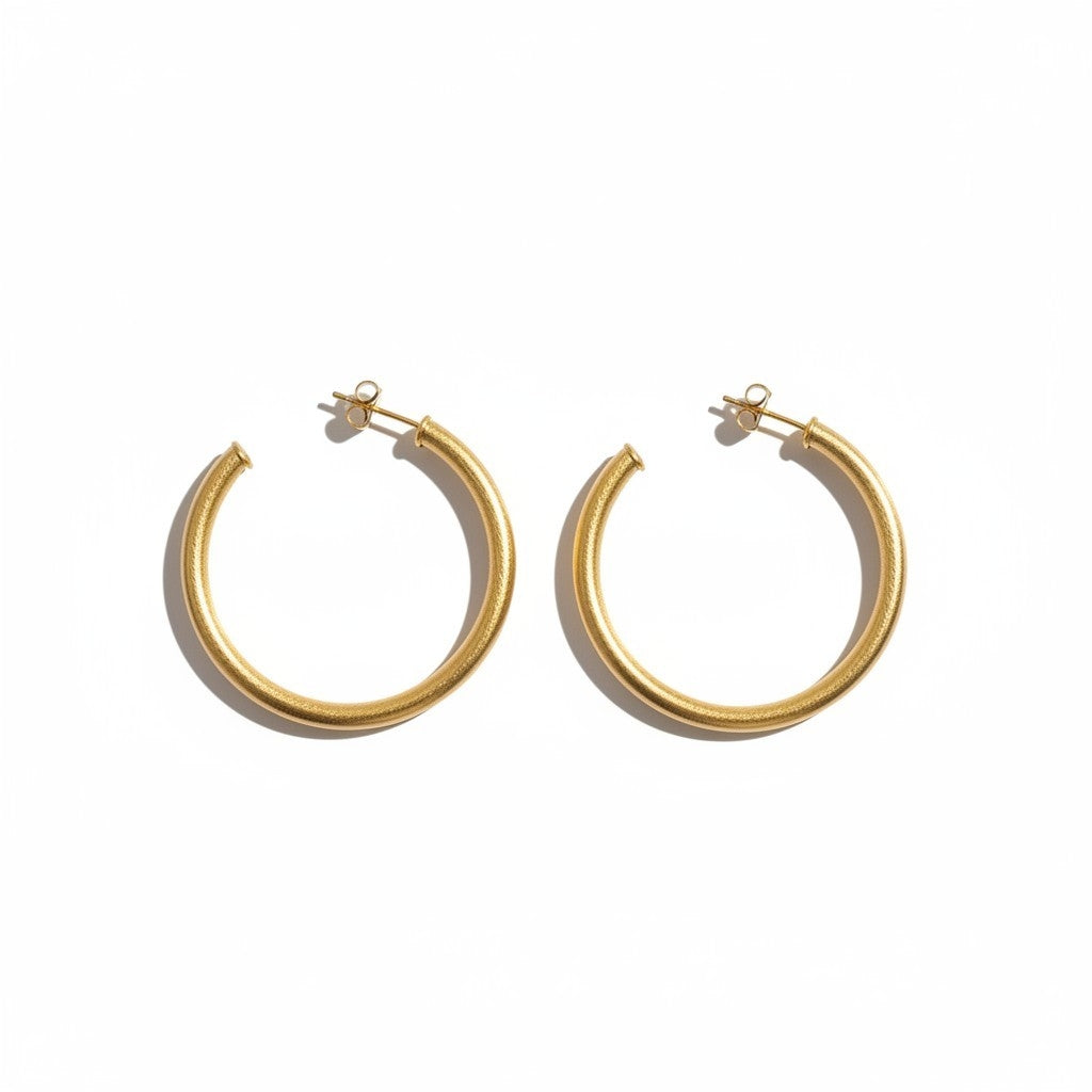 Aros Argolla Satinada Tubular  XL - Baño de Oro 18k