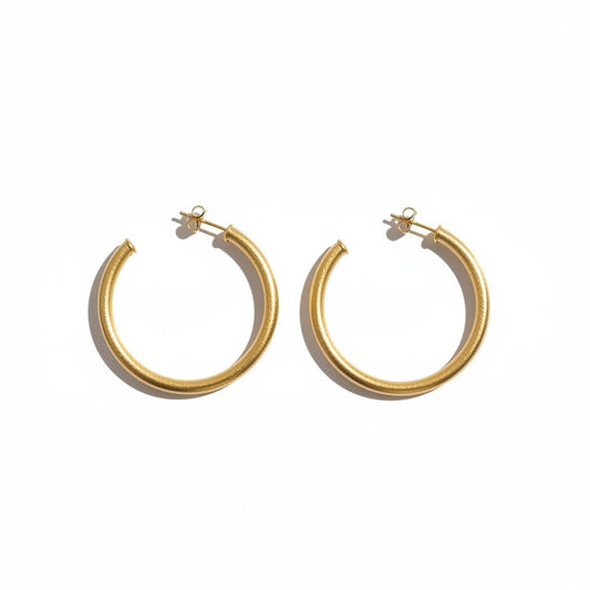 Aros Argolla Satinada Tubular  XL - Baño de Oro 18k