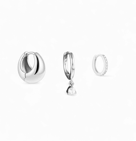 Pack 3 Aros para Piercings – Argolla Lisa, Argollita Zirconias y Argolla Argolla con Dije