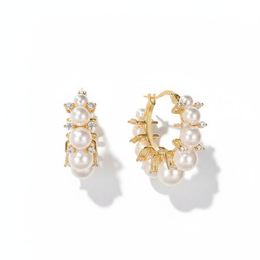 Aros Argolla Perlas Grandes - Baño de Oro 18k