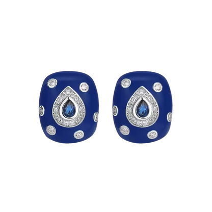 Aros Clip Gota Esmaltados con Circonitas – Plata 925 *