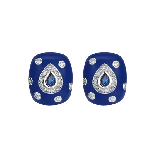 Aros Clip Gota Esmaltados con Circonitas – Plata 925 *