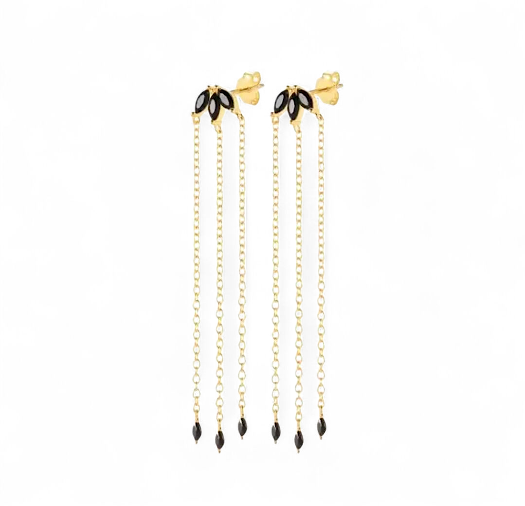 Aros Cascada 6cm Negro Plata 925 –  Baño de Oro