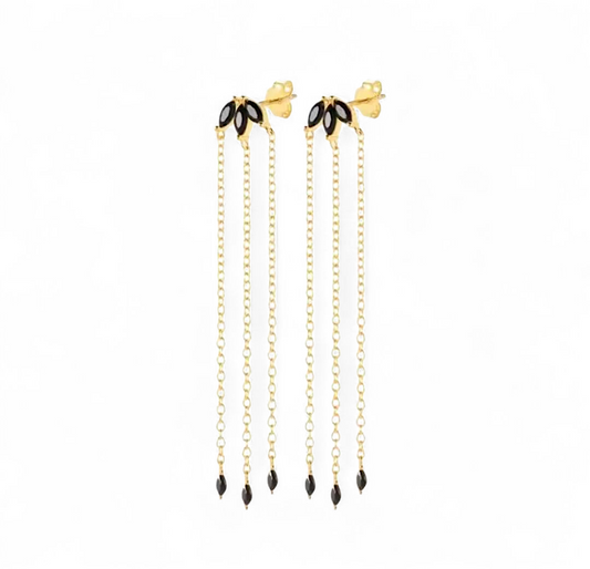 Aros Cascada 6cm Negro Plata 925 –  Baño de Oro