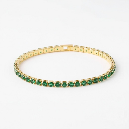 Pulsera Tennis 3 mm Verde - Baño Oro 18k