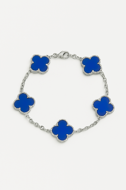Pulsera Clover Agata Azul Trébol Plateado
