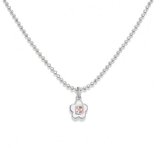 Collar Flor Cristal Rosa – Baño de Plata