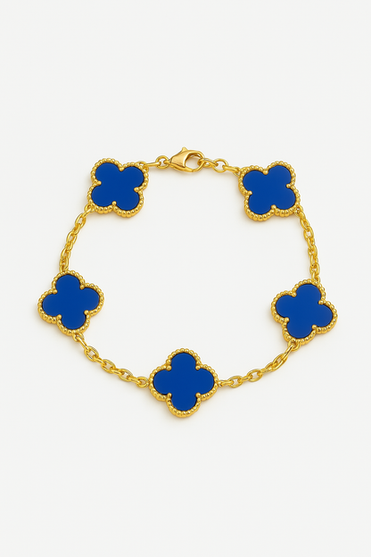 Pulsera Clover Agata Azul Trébol Dorado