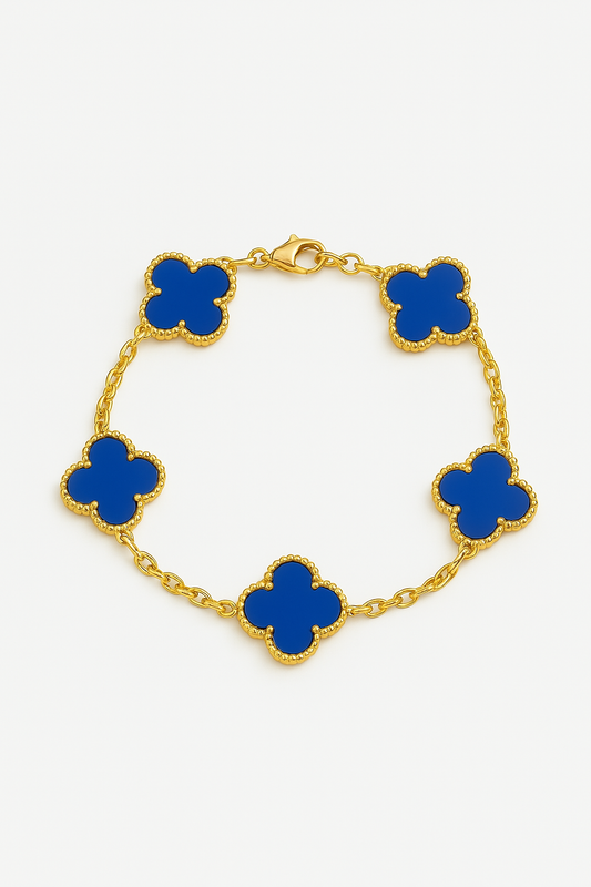 Pulsera Clover Agata Azul Trébol Dorado
