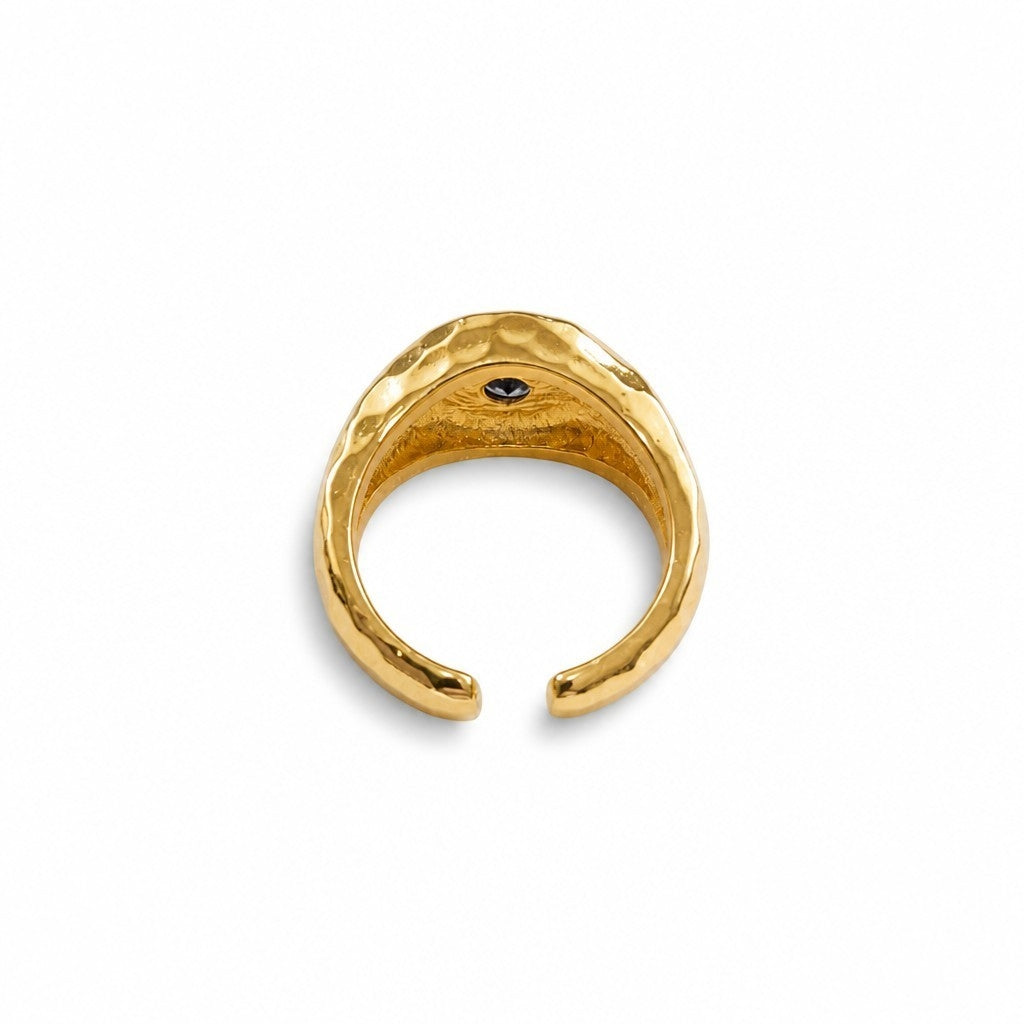 Anillo Ajustable Sello Sol con Circón Baño de Oro