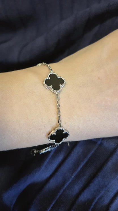 Pulsera Clovers Onix Trébol - Plata 925