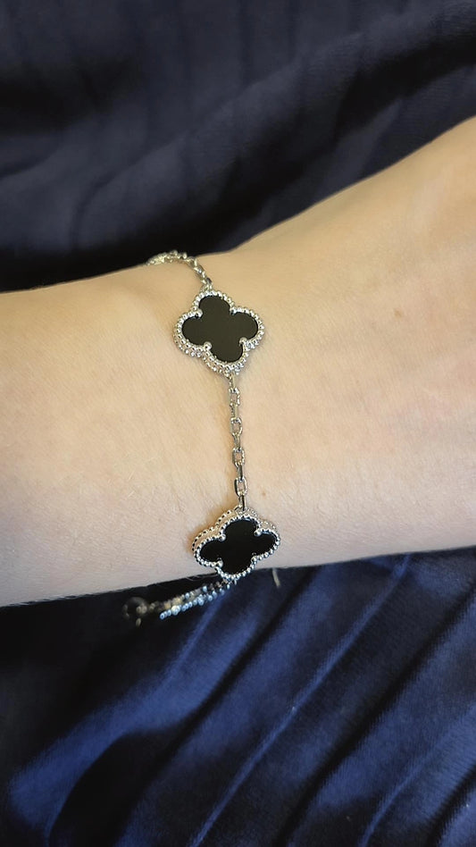 Pulsera Clovers Onix Trébol - Plata 925